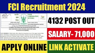 FCI Recruitment 2024 Notification Pdf Apply Online Eligibility Selection Process Date [upl. by Aytida]