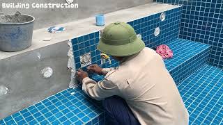 Construction And Installation Techniques Of Modern Ceramic Tiles For Family Swimming Pool Steps [upl. by Nyrhtac146]