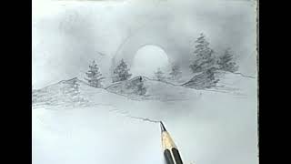 How to draw sunrise morning with pencil sketch [upl. by Yesor]