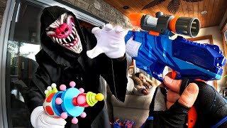 NERF WAR  Killer CLOWNS steal my camera Part 2 [upl. by Ahsimrac536]