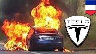 Une Tesla Modèle S prend feu lors dun test routier en France [upl. by Simpson]