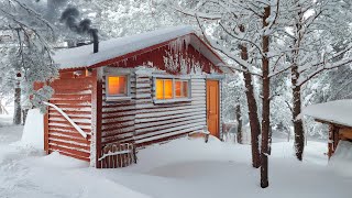 Survive Through the Night Against Powerful SNOW STORM and FREEZING COLD in a Wooden House [upl. by Atteynad]