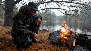 Solo Camping in Heavy Rain  Campfire Fajitas Mukbang [upl. by Domingo337]