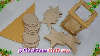 5 Economical Christmas Decoration idea made with Cardboard  DIY Affordable Christmas craft idea🎄127 [upl. by Arinaj]