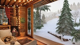 Winter Cozy Cabin in Snowfall with Crackling Fireplace Sound Relaxing Wind amp Snow Falling Ambience [upl. by Errehs233]