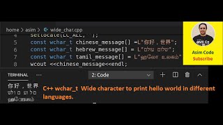 C wchar t Wide character to print hello world in different languages [upl. by Stavro]