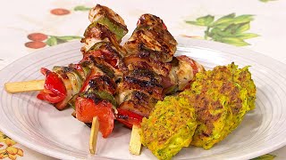 Brochets de pollo con croquetas de vegetales [upl. by Albrecht635]