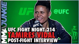 Tamires Vidal Explains Long Walkout Before Debut TKO Win  UFC Fight Night 214 [upl. by Llewkcor]