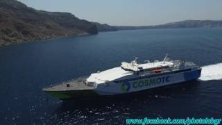 Aerial drone video  Hellenic Highspeed arriving at Santorini 23082016 [upl. by Vi]