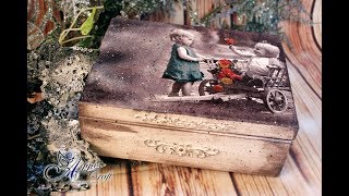 Decoupage Tutorial  Vintage Wooden Box with Children  DIY [upl. by Ahswat]