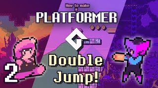 Make a Platformer in GameMaker Part 2 Double Jumping Variable Jump Height Input Buffering [upl. by Yzdnil]