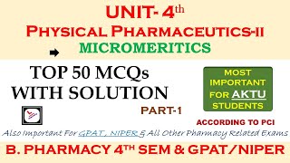 TOP MCQs with solution  MICROMERITICS  Unit 4 physical pharmaceutics 2  b pharmacy 4th sem  P1 [upl. by Seaman]