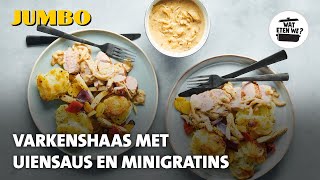 Wat eten we Varkenshaas met uiensaus en minigratins [upl. by Oicanata486]