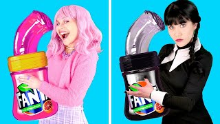 PINK VS BLACK FOOD CHALLENGE Eating Only 1 Color Challenge Wednesday VS Enid by Gotcha Viral [upl. by Thia]