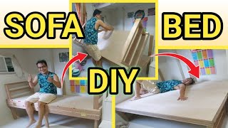 DIY SOFA BED FOR SMALL ROOM  TURN THIS SOFA INTO A BED  SPACE SAVER IDEA [upl. by Fawn]