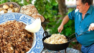 MIGAS DE PASTOR en una sartén forjada hace 150 años RECETA de este GUISO PASTORIL en el monte [upl. by Teresina566]