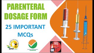 PARENTERAL DOSAGE FORM  25 IMPORTANT PRACTICE MCQs  DPHARM BPHARM MPHARM GPAT [upl. by Mehala217]