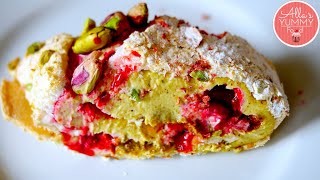 THE MOST DELICIOUS PISTACHIO RASPBERRY MERINGUE ROULADE RECIPE  GLUTENFREE [upl. by Ecnerwaled]