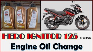 How To Change Engine Oil  Hero ignitor Techno 125cc  Hero 10w30 Mobil herobikes [upl. by Madelon]