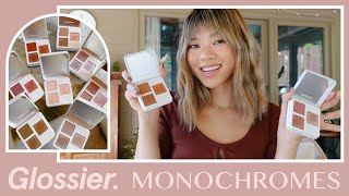 NEW Glossier Monochromes Eyeshadow Review ⭐️ 8 palettes swatched comparison application amp discount [upl. by Panayiotis289]