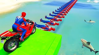 الأبطال الخارقين على القضبان دوامة قمع جس ep5 SPIDERMAN on Motorcycle in Spiral Bridge Stunt Ride [upl. by Teria]