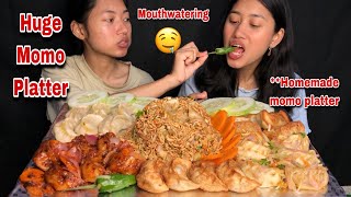 Spicy MOMO PLATTER MUKBANG🔥🔥 made 7 types of Momos😍😍 Homemade chicken momo platter😋😋 [upl. by Secilu992]