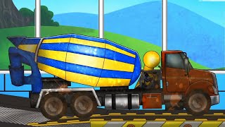 Construction vehicles build supermarket —excavator wheel loader and driller truck for kids [upl. by Trebor]