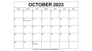 Free Printable October 2023 Calendar Templates With Holidays  Wiki Calendar [upl. by Reiss]