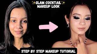 Glam Cocktail Makeup Look ✨ Smokey Eyes and Glossy Lips 💄Makeup Tutorial on Textured Skin 😍 [upl. by Speroni]