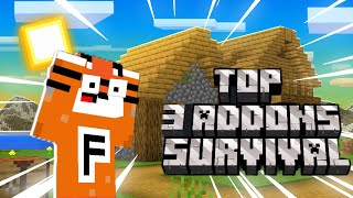 TOP 3 ADDONS DE MINECRAFT PE PARA MUNDO SURVIVAL volta dos vídeos [upl. by Aynnat]