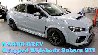 WIDEBODY Subaru STI Wrapped in Nardo Grey With Gloss Carbon Fiber And Wrapped Brake Calipers [upl. by Haleak]