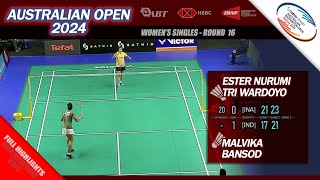 Australian Open 2024 Ester Nurumi Tri Wardoyo vs Malvika Bansod  R16 WS Full Highlights [upl. by Quigley]