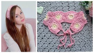 🌸 CROCHET EASY HEADBAND 🌸 DIY BEGINNER TUTORIAL FOR GRANNY SQUARE FLOWER HAIRBAND EASY amp FAST 🌸 [upl. by Oab330]