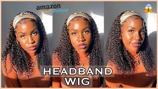 CURLY HEADBAND WIG FROM AMAZONNo Glue No Lace  Worth The Hype [upl. by Rhyner573]