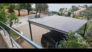 RECENSIONE IMPIANTO FOTOVOLTAICO su PENSILINA parcheggio da 54kW in ferro zincato a Recco GE [upl. by Saixela561]