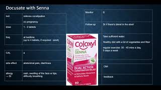 Constipation Docusate with Senna pharmacy nursing medical OSCE pharmullary counselling OSCE [upl. by Erialc728]