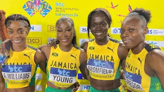 Charokee Young Leads Jamaican Womens 4x400 to Olmypic Qualifying Spot at the 2024 World Relays [upl. by Goff]