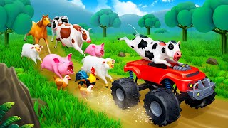 Brave Cow Rescues Farm Animals from Motor Car Chase  Cows Pigs Horse Sheep Hen [upl. by Niggem11]