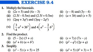 Ch 9 Algebraic Expressions and Identities  Exercise 94  Class 8 Maths  RBSE CBSE NCERT [upl. by Hamer]