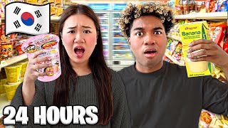 Eating at 7Eleven in KOREA for 24 Hours [upl. by Yarw]