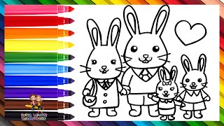 Zeichne und male eine süße Hasenfamilie 🐰🐰🐰🐰❤️🐇🥕👨‍👩‍👧‍👧🌈 Zeichnungen für Kinder [upl. by Byrd]