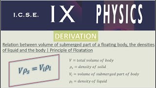 𝑉𝜌𝑠𝑉𝑖𝜌𝑙  Principle of Floatation  ICSE class 9 Physics [upl. by Parent]