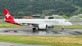 Embraer E190E2 HBAZB Helvetic Airways takeoff Sion airport Valais Switzerland 20062024 [upl. by Berke704]