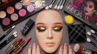 ASMR New Golden Glam Makeup on Mannequin  PatMcGrath Gucci Huda amp More Whispered [upl. by Giamo]