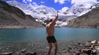 ‪idiot jumps in dangerous peruvian glacial lake causes avalanche‬ [upl. by Vivienne]