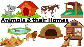 Animals amp Homes Animal Shelter Names for Kids in English Educational video Where do Animals live [upl. by Deeas]