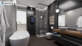 Sketchup interior design 43 make a bathroom and D5 render [upl. by Ynnek]