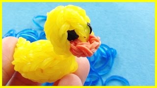 Rainbow Loom Charms 3D Rubber Ducky  How to make with loom bands [upl. by Eednar]