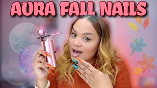 AURA FALL NAILS  TRYING AIRBRUSH FOR THE FIRST TIME  UNBOXING  Builder Gel Nails Tutorial [upl. by Jovitta]