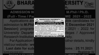 🌟PhD Notification 2021🌟 Bharathiar University 🌟 PhD Admission [upl. by Nogaem]